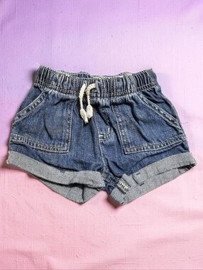 CAT & JACK Denim Drawstring Rolled Hem Shorts. Size 2T.